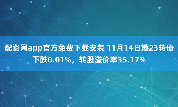 配资网app官方免费下载安装 11月14日燃23转债下跌0.01%，转股溢价率35.17%